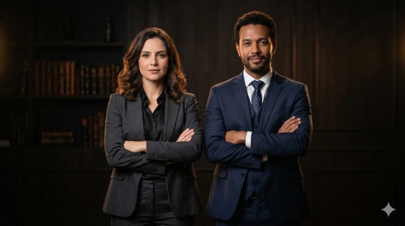 S&oacute;cios Caroline Passos e Thiago Modeno advogados trabalhistas